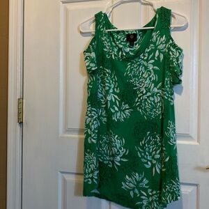 JM Collection cold shoulder top. Color: Green and White/Black  Size: M